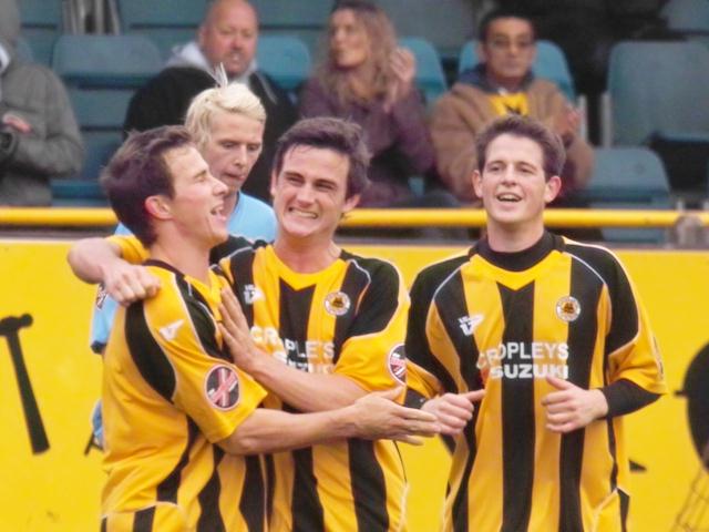 Danny Sleath celebrates scoring the winner