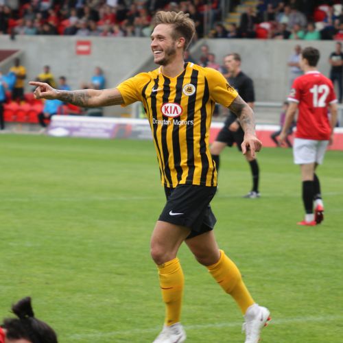 Brad Abbott celebrates his second goal