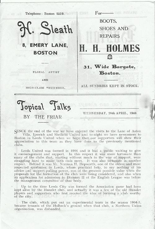 Programme Page 2 - 1947/8